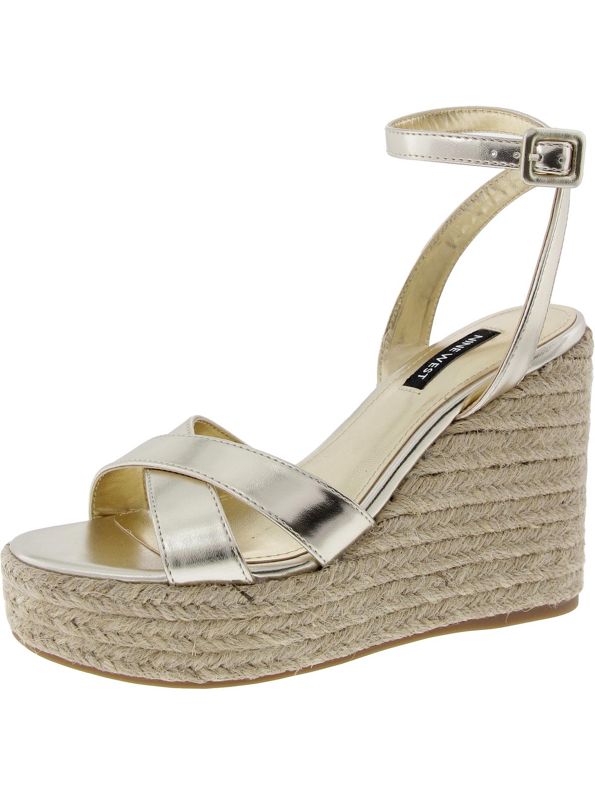 Nine West Womens Earnit Metallic Faux Leather Wedge Sandals